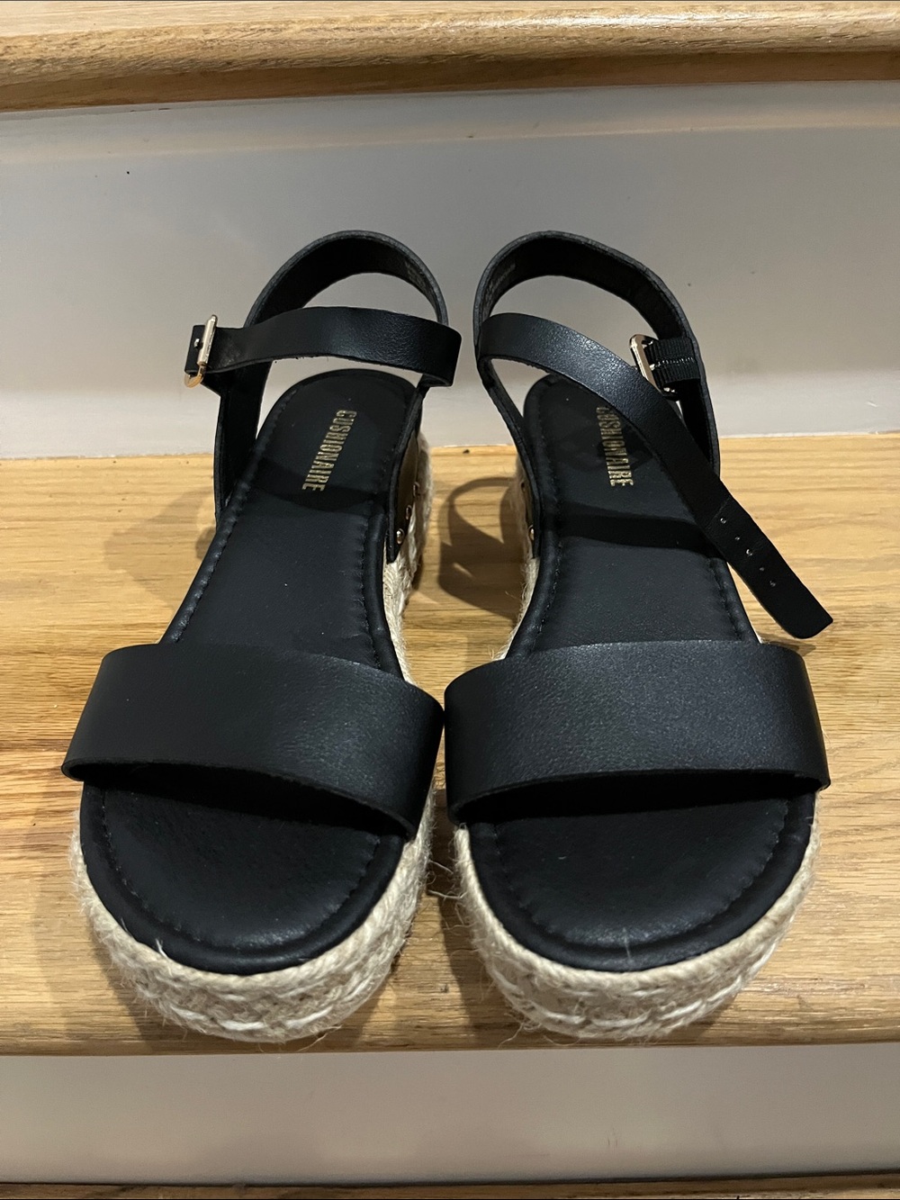 Platform Espadrille Sandals with Ankle Strap - Black